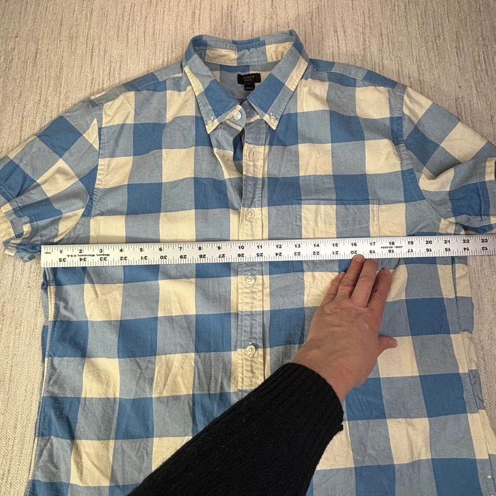 J.Crew Oxford Shirt Mens Large Blue White‎ Buffalo Check Button Down Long Sleeve